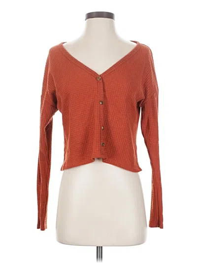 Pre-owned Caution To The Wind Long Sleeve Henley Shirt In Orange