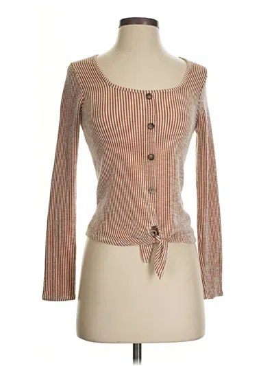 Pre-owned Caution To The Wind Long Sleeve Top Brown Sweetheart Neckline Tops