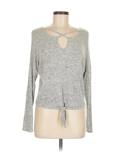 Pre-owned Caution To The Wind Long Sleeve Top Gray Keyhole Neckline Tops
