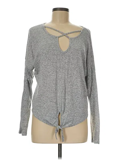 Pre-owned Caution To The Wind Long Sleeve Top Gray Keyhole Neckline Tops