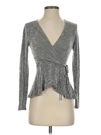 Pre-owned Caution To The Wind Long Sleeve Top Gray Plunge Neckline Tops