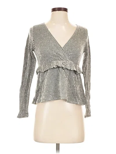 Pre-owned Caution To The Wind Long Sleeve Top Gray Plunge Neckline Tops
