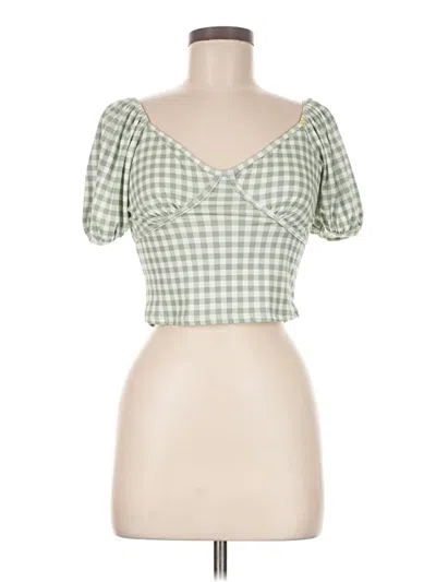Pre-owned Caution To The Wind Short Sleeve Top Green Sweetheart Neckline Tops