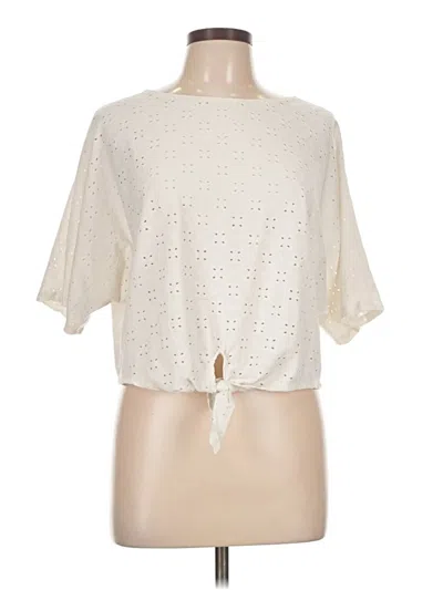 Pre-owned Caution To The Wind Short Sleeve Top Ivory Keyhole Neckline Tops In White