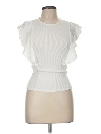 Pre-owned Caution To The Wind Short Sleeve Top Ivory Ruffles Neckline Tops In White