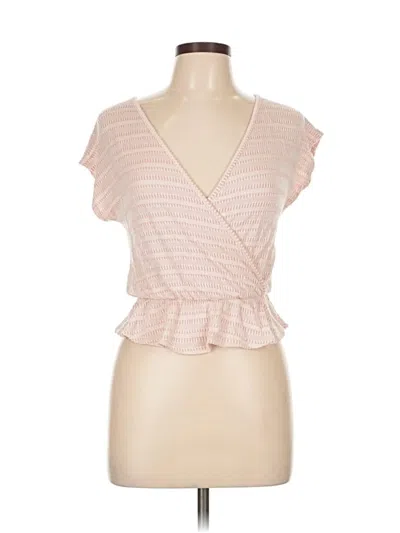 Pre-owned Caution To The Wind Short Sleeve Top Pink Plunge Neckline Tops