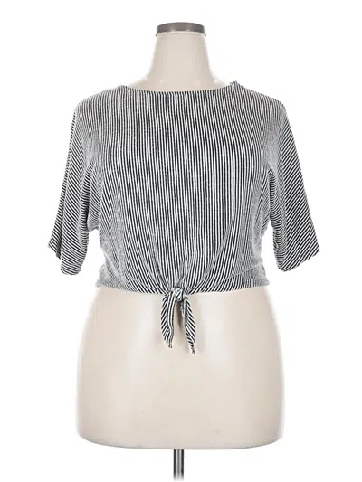 Pre-owned Caution To The Wind Short Sleeve Top Silver Tie Neck Tops