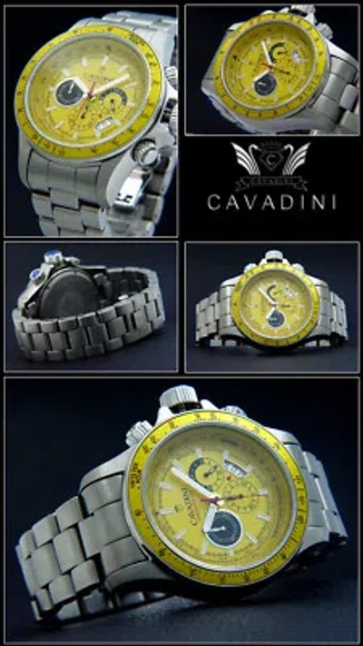 Pre-owned Cavadini Chronograph Solid Titanium  Sports Model Date Cv-1260 Yellow Jumbo 50mm