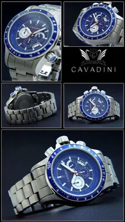 Pre-owned Cavadini Solid Titanium Chronograph  Sport Azure Jumbo 50mm Cv-1260 Screw Crown