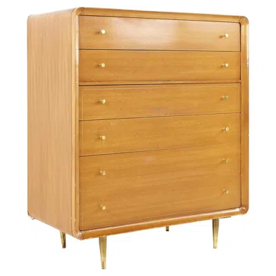 Pre-owned Cavalier Mid Century Walnut And Brass 6 Drawer Highboy Dresser In Brown