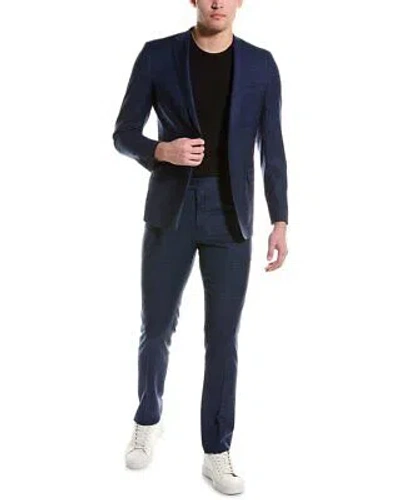 Pre-owned Cavalli Class 2pc Slim Fit Wool Suit Men's In Blue Windowpane/