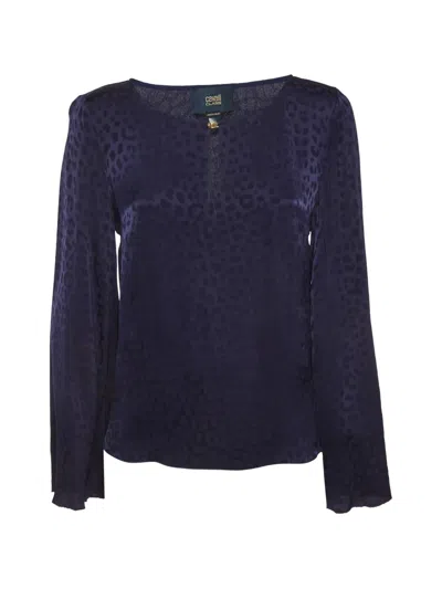 Pre-owned Cavalli Class Animal-pattern Crepe Top In Blue