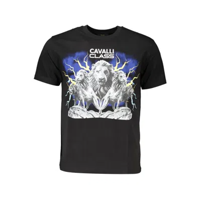 Cavalli Class Black Cotton T-shirt In Blue