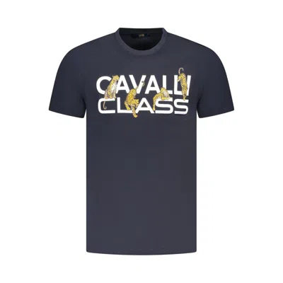 Cavalli Class Leopard-print Logo T-shirt In Blue
