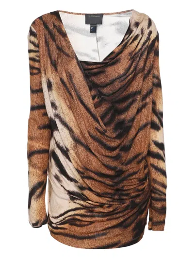 Pre-owned Cavalli Class Draped Animal-print Top In Brown