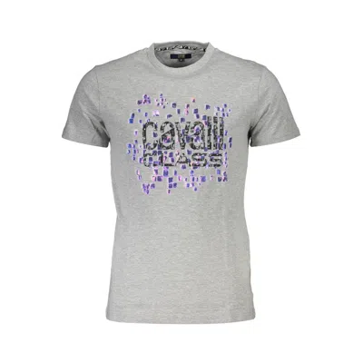 Cavalli Class Pixelated Logo-print T-shirt In Gray