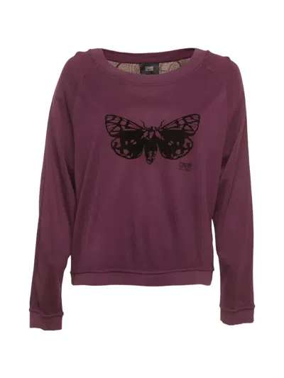 Pre-owned Cavalli Class Butterfly-detail Wide-neck Sweatshirt In Purple