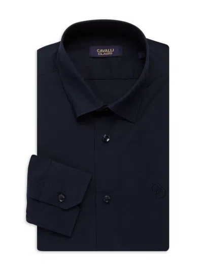 Cavalli Class By Roberto Cavalli Men's Comfort Fit Logo Dress Shirt In Navy