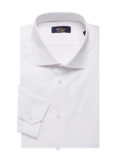 Cavalli Class By Roberto Cavalli Men's Comfort Fit Logo Dress Shirt In White