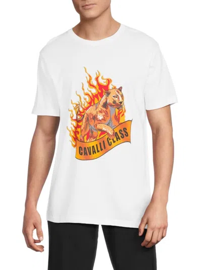 Cavalli Class By Roberto Cavalli Men's Crewneck Graphic T-shirt In White