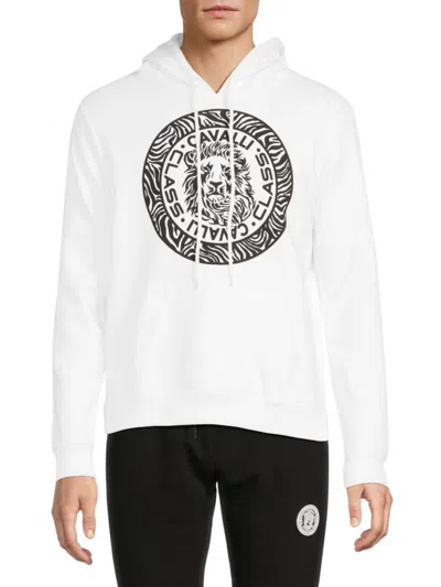 Cavalli Class By Roberto Cavalli Men's Logo Cotton Hoodie In White