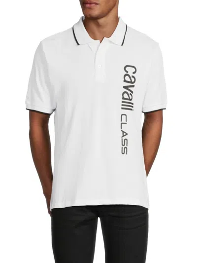 Cavalli Class By Roberto Cavalli Men's Logo Cotton Polo Shirt In White