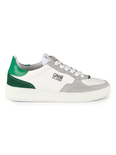 Cavalli Class By Roberto Cavalli Men's Logo Leather Low Top Sneakers In White