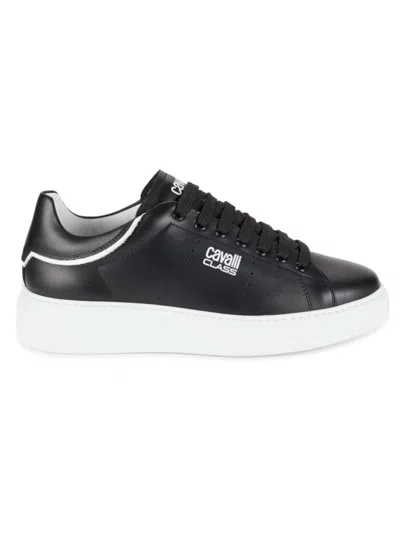 Cavalli Class By Roberto Cavalli Men's Logo Leather Sneakers In Black