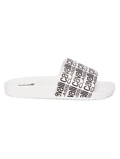 Cavalli Class By Roberto Cavalli Men's Logo Pool Slides In White