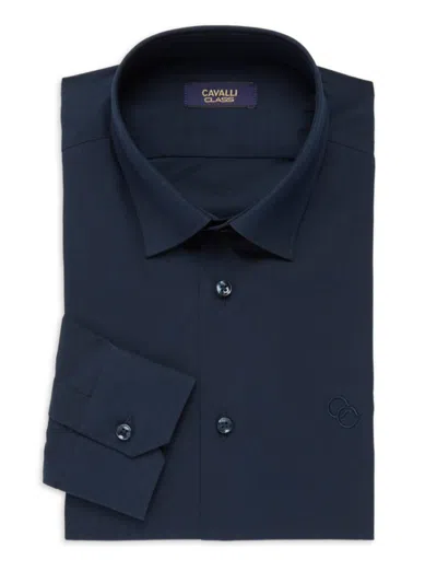 Cavalli Class By Roberto Cavalli Men's Slim Fit Logo Dress Shirt In Navy