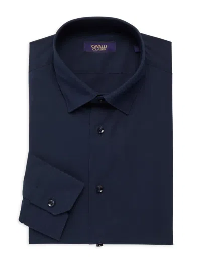 Cavalli Class By Roberto Cavalli Men's Slim Fit Logo Dress Shirt In Navy