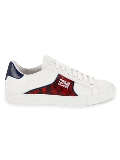 Cavalli Class By Roberto Cavalli Men's Snake Print Trim Low Top Leather Sneakers In White