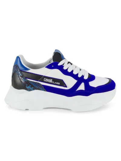 Cavalli Class By Roberto Cavalli Men's Two Tone Logo Running Sneakers In Blue White