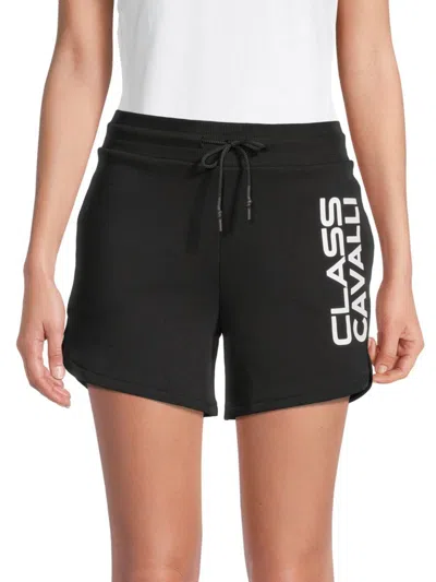 Cavalli Class By Roberto Cavalli Women's Logo-adorned Drawstring Shorts In Black