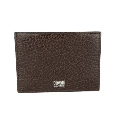Cavalli Class Chic Calfskin Leather Card Holder In Brown