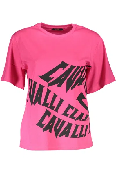 Cavalli Class Woman T-shirt Fuchsia Size L Cotton In Pink