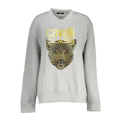 CAVALLI CLASS CHIC GRAY CREW NECK FLEECE SWEATSHIRT