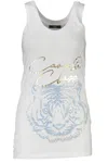 Cavalli Class Chic White Cotton Tank Top With Iconic Print In White