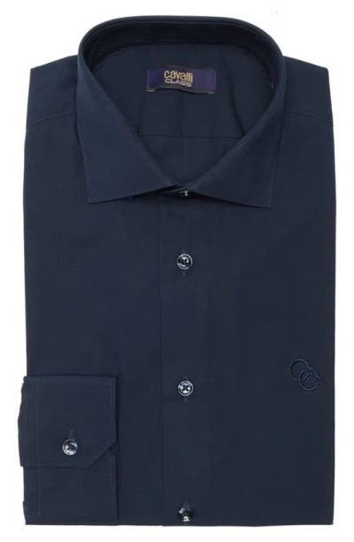 Cavalli Class Comfort Fit Cotton Dress Shirt In Navy