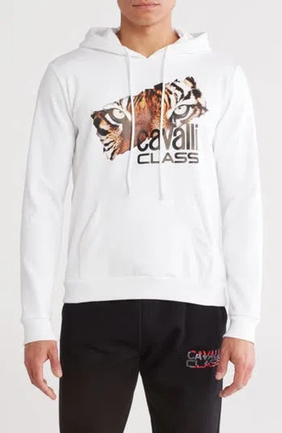 Cavalli Class Cotton Logo Graphic Hoodie In White