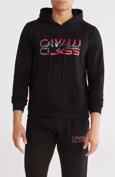 Cavalli Class Cotton Mirror Graphic Hoodie In Black