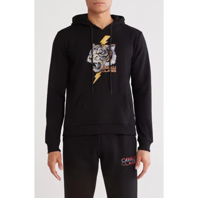 Cavalli Class Cotton Tiger Graphic Hoodie In Black