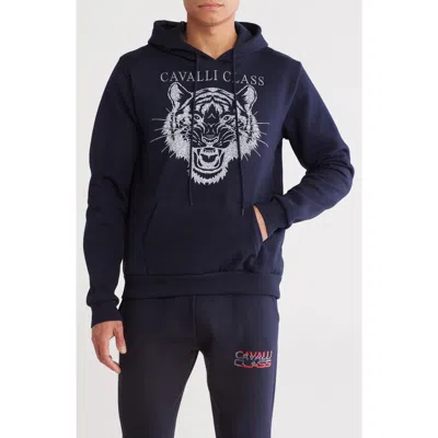 Cavalli Class Cotton Tiger Graphic Hoodie In Navy