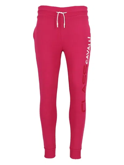Cavalli Class Cotton Track Pants In Pink
