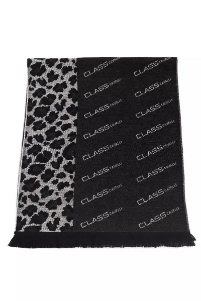 Cavalli Class Elegant Animalier Fantasy Logo Men's Scarf In Black