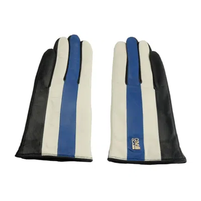 CAVALLI CLASS ELEGANT BLACK AND BLUE LAMBSKIN GLOVES