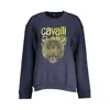 Cavalli Class Elegant Blue Fleece Crew Neck Sweatshirt In Blue