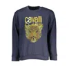 Cavalli Class Elegant Blue Fleece Crew Neck Sweatshirt In Blue