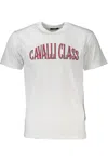 Cavalli Class Elegant White Print Tee With Classic Logo In White