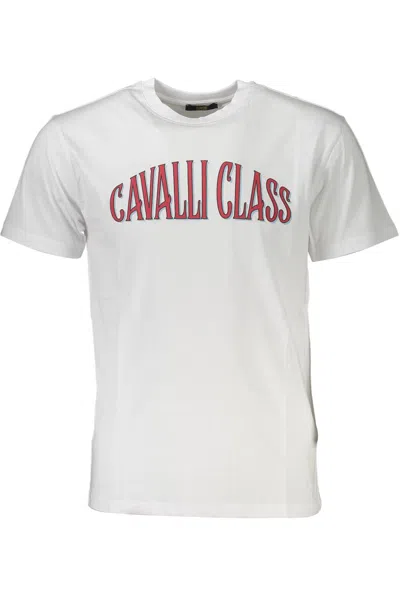 Cavalli Class Elegant White Print Tee With Classic Logo